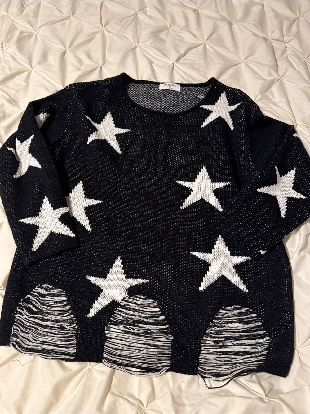 Zenana Outfitters Black Sweater with White Star Pattern